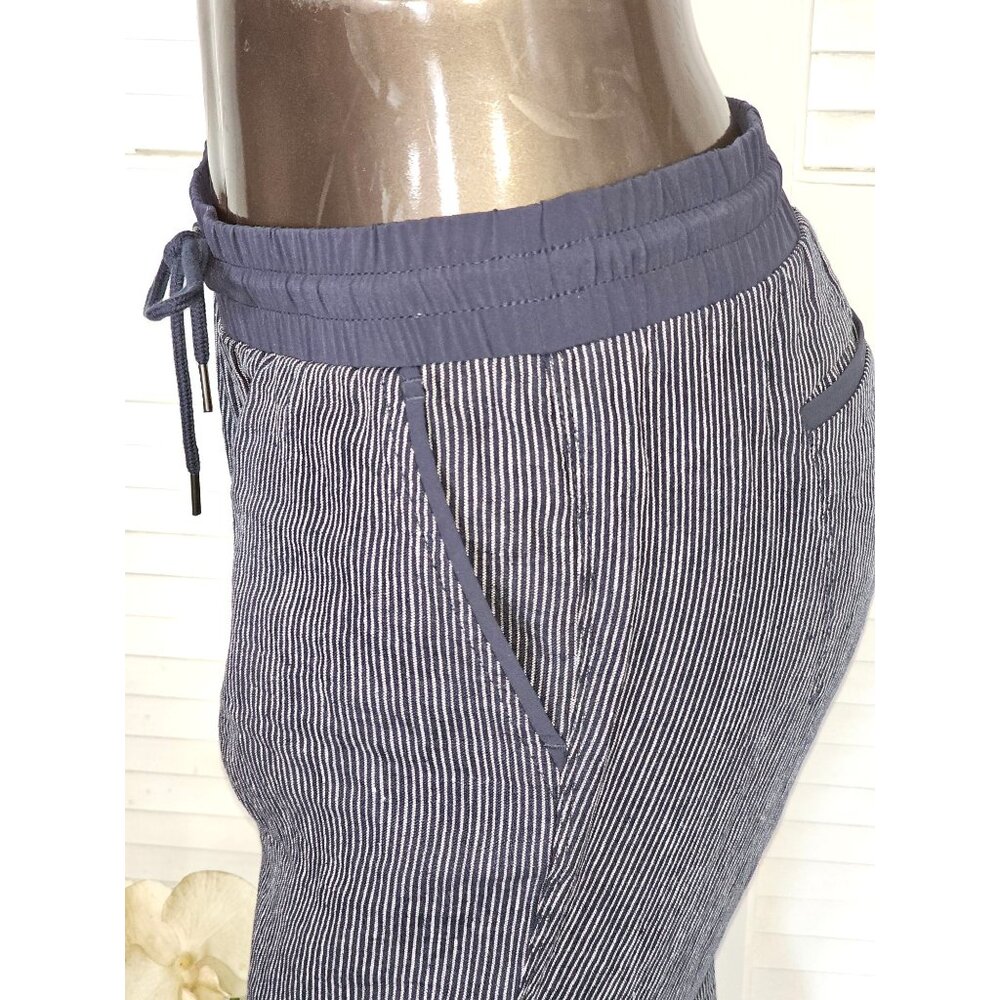 Athleta Women's Bali Navy Blue Linen Striped Bali Crop Pants Size 4 1678 - Picture 9 of 14